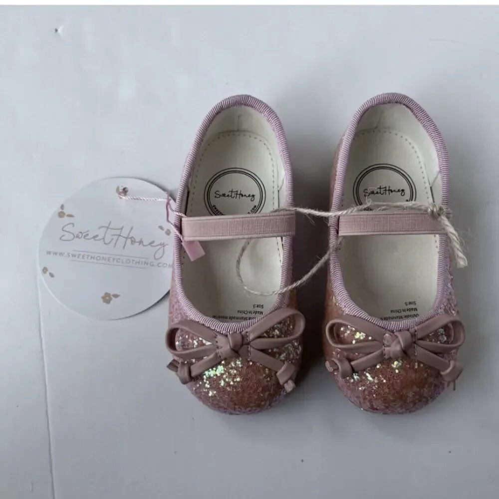 NWT SweetHoney Small Bow Glitter Ballet Flats Size 5
